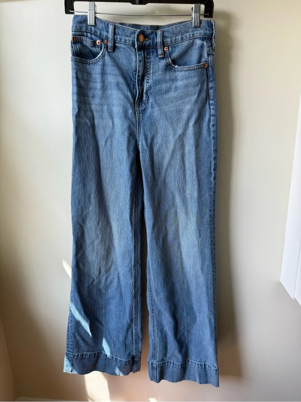 J CREW Wide Leg Trousers Jeans Blue Denim Closet Staple Classic High Rise 27